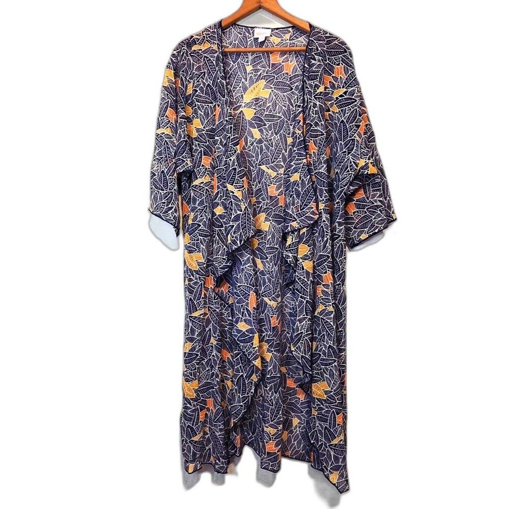 Lularoe Kimono Swim Cover Up Leaf Pattern Beach Resort wear Tropical Size Medium